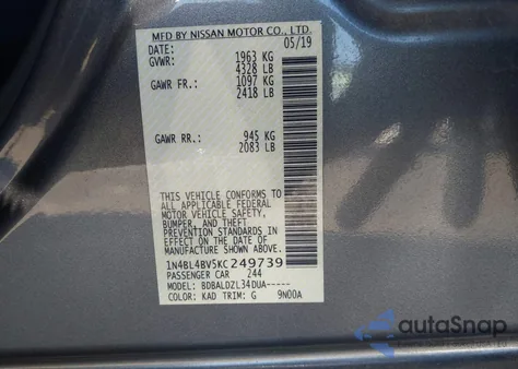 2019 Nissan Altima 2.5 S from USA, damaged, VIN 1N4BL4BV5KC249739